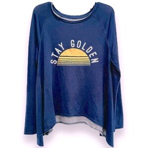 NWOT Grayson Threads Sz L "Stay Golden" L/S Raw Seams Tunic Rayon-Poly-Spandex